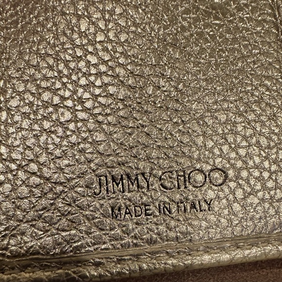 Jimmy Choo Tri Fold Compact Wallet Shiny Gold Pebble Leather w/Silver Star Studs - Picture 9 of 11